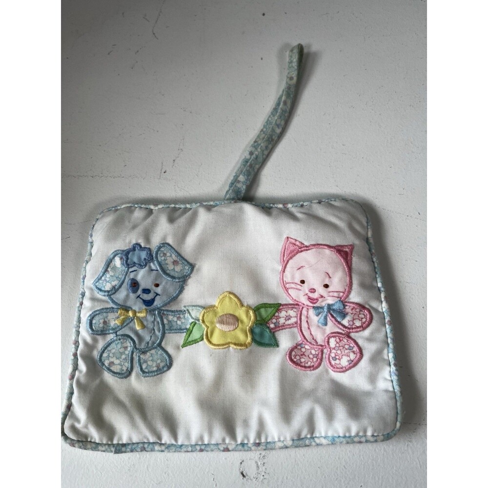 House of Hatten Baby Pillow Vintage Hanging Windup Musical Dog & Cat WORKS
